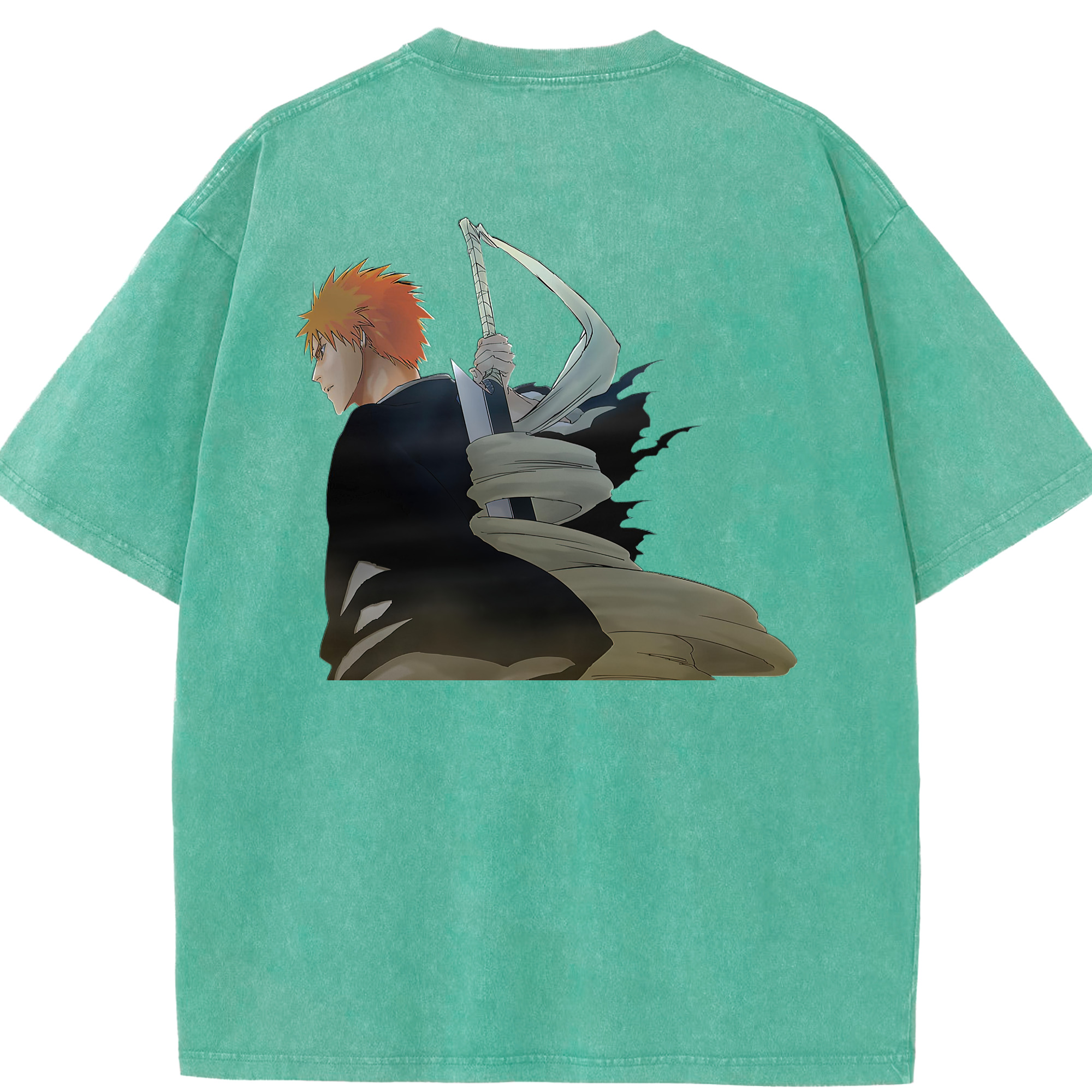 （画像用） ブリーチ 黒崎一護（くろさき いちご）BLEACH Kurosaki Ichigo 綿100% ヴィンテージ風 半袖Tシャツ（背面プリント）